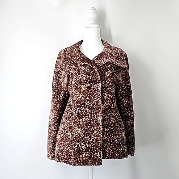 Talbots Classic Leopard Print Collared Lined Jacket w Front Pockets - Picture 16 of 17